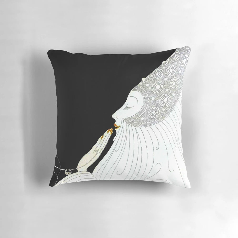 Vintage 1932 Harpers Bazaar magazine advertising print pillow featuring fashion, jewelry, and accessories from the era.