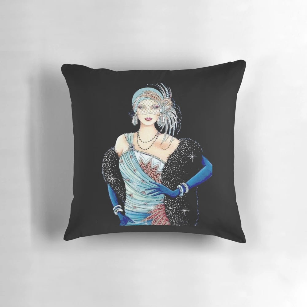 Vintage 1934 fashion magazine advertising print pillow featuring a flapper design