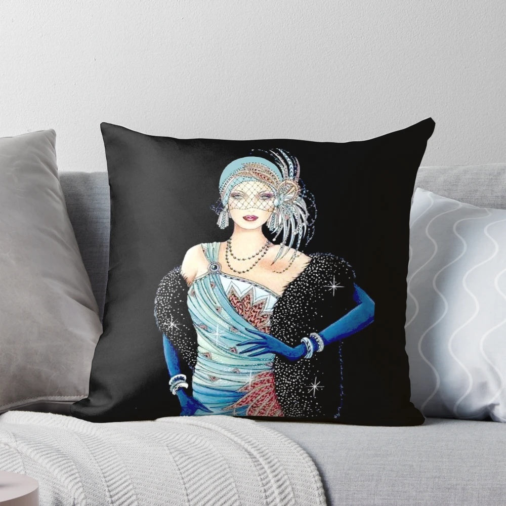 Vintage 1934 fashion magazine advertising print pillow featuring a flapper design