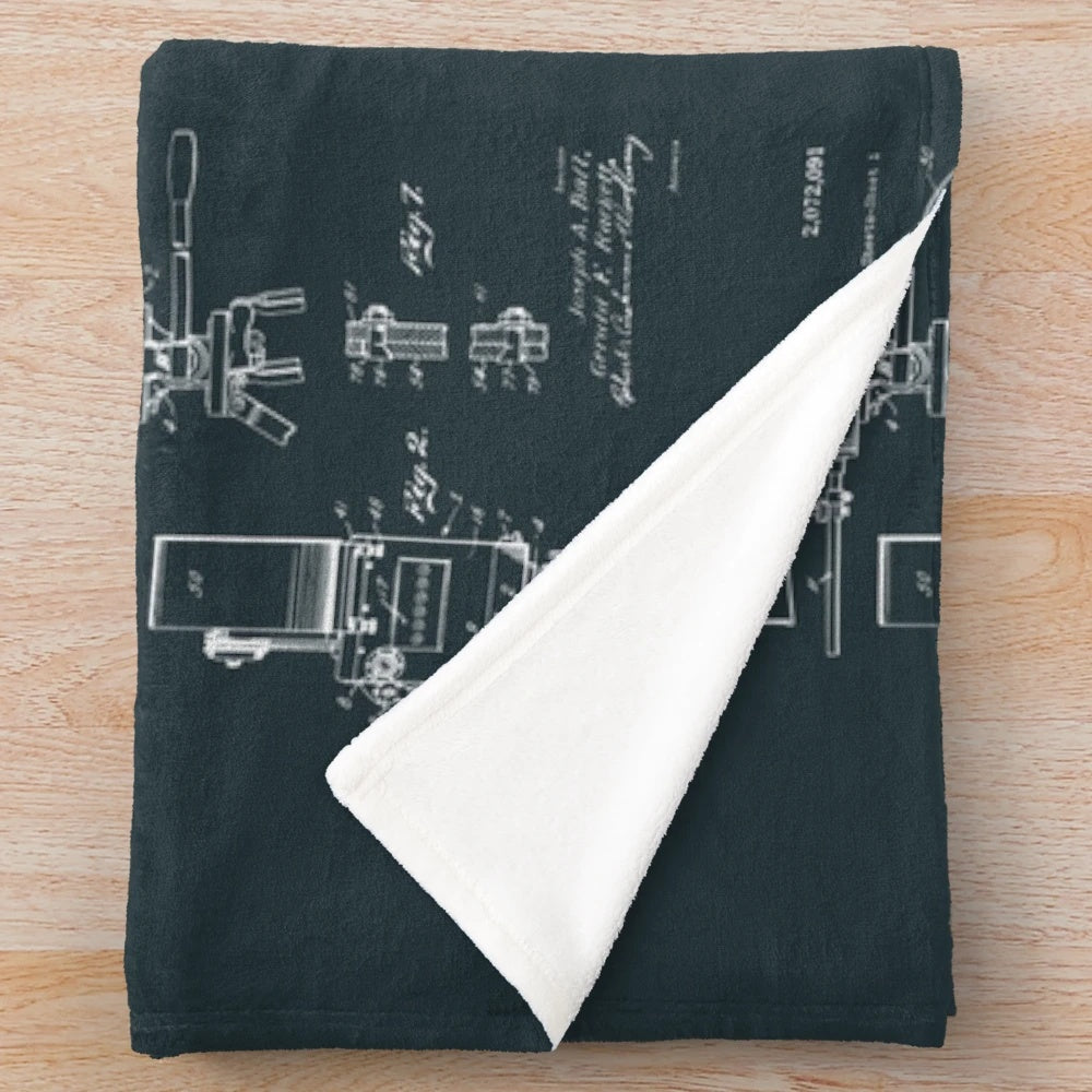 Vintage movie camera patent drawings plush blanket