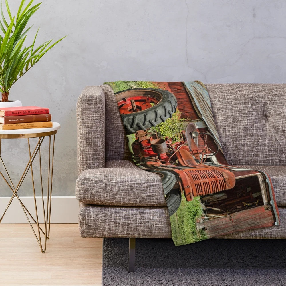 Cozy plush blanket featuring a vintage 1952 Farmall tractor design