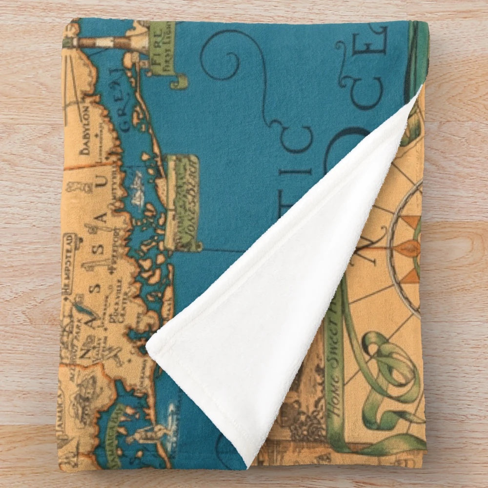 Vintage 1953 Long Island Map Plush Blanket