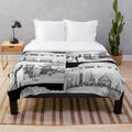 Vintage black and white plush blanket featuring Bethlehem cinema from 1957