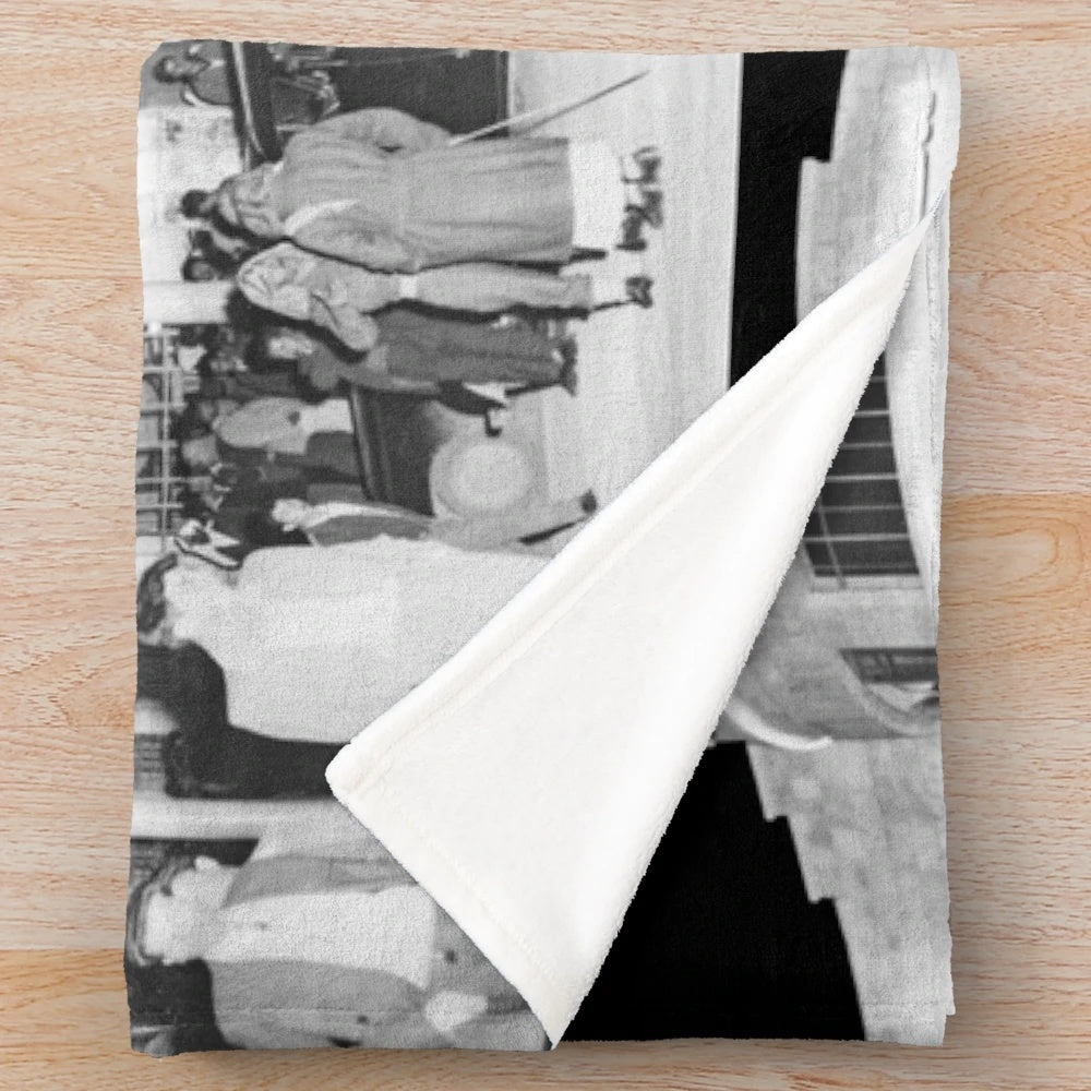 Vintage black and white plush blanket featuring Bethlehem cinema from 1957