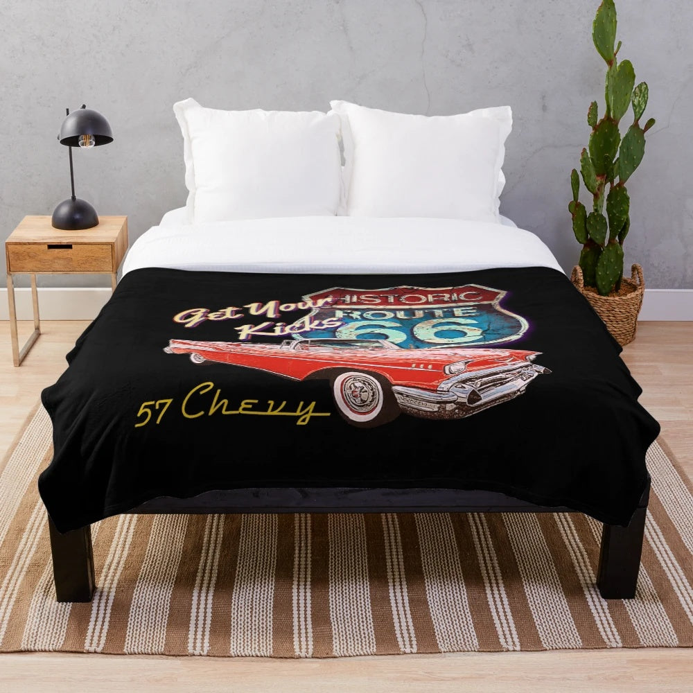 Vintage 1957 Chevy Bel Air plush blanket with retro classic car design