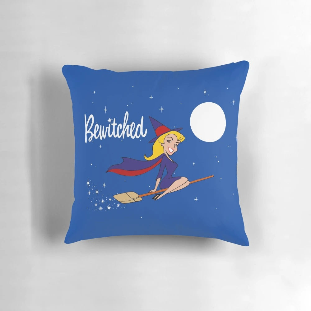 Bewitched 1960s retro witch-themed throw pillow