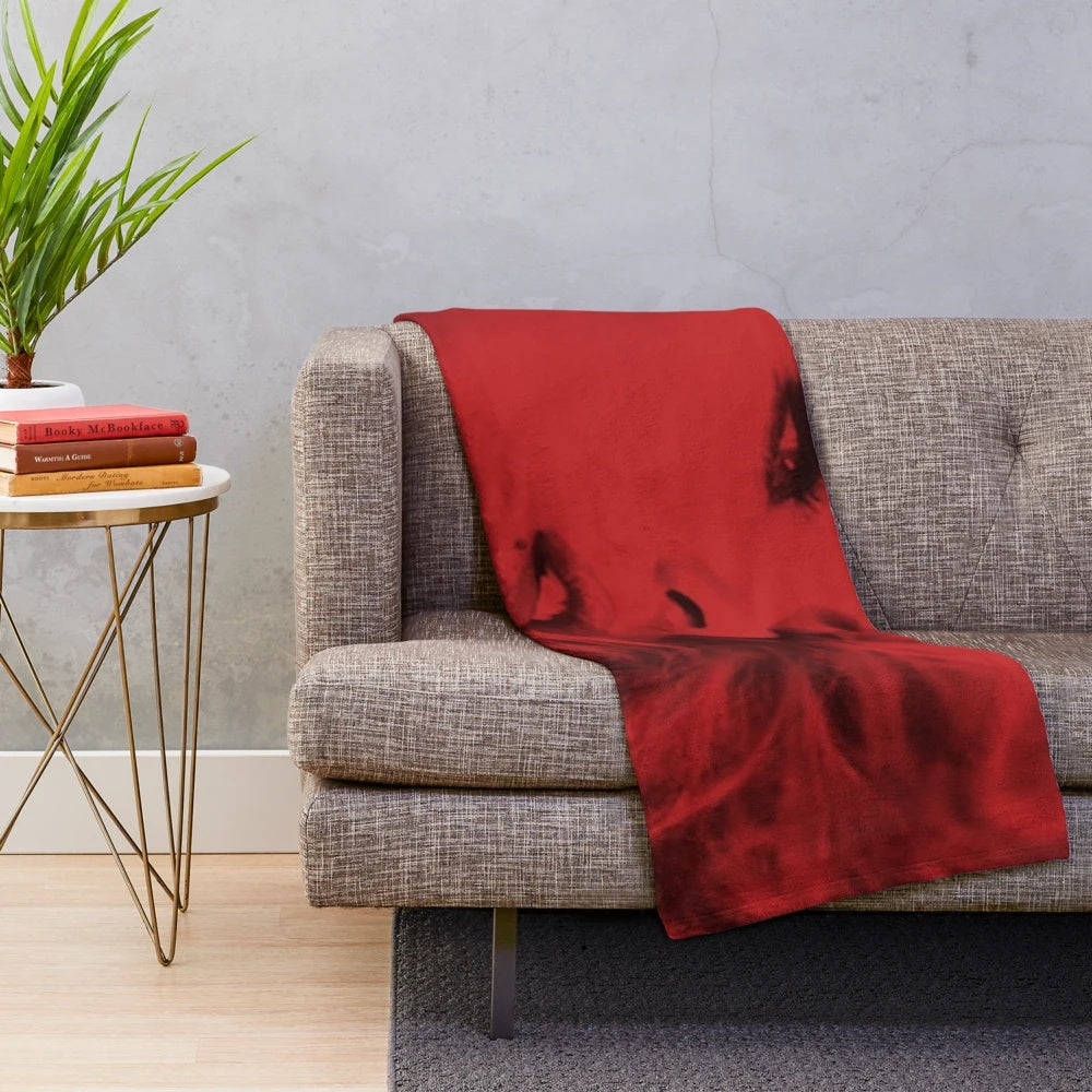 Vintage 1960s Italian cinema-inspired plush blanket in red and black