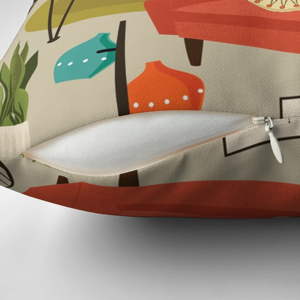 Vintage 1960s retro whippet dog print pillow with Eames and Blenko inspired mid-century modern design