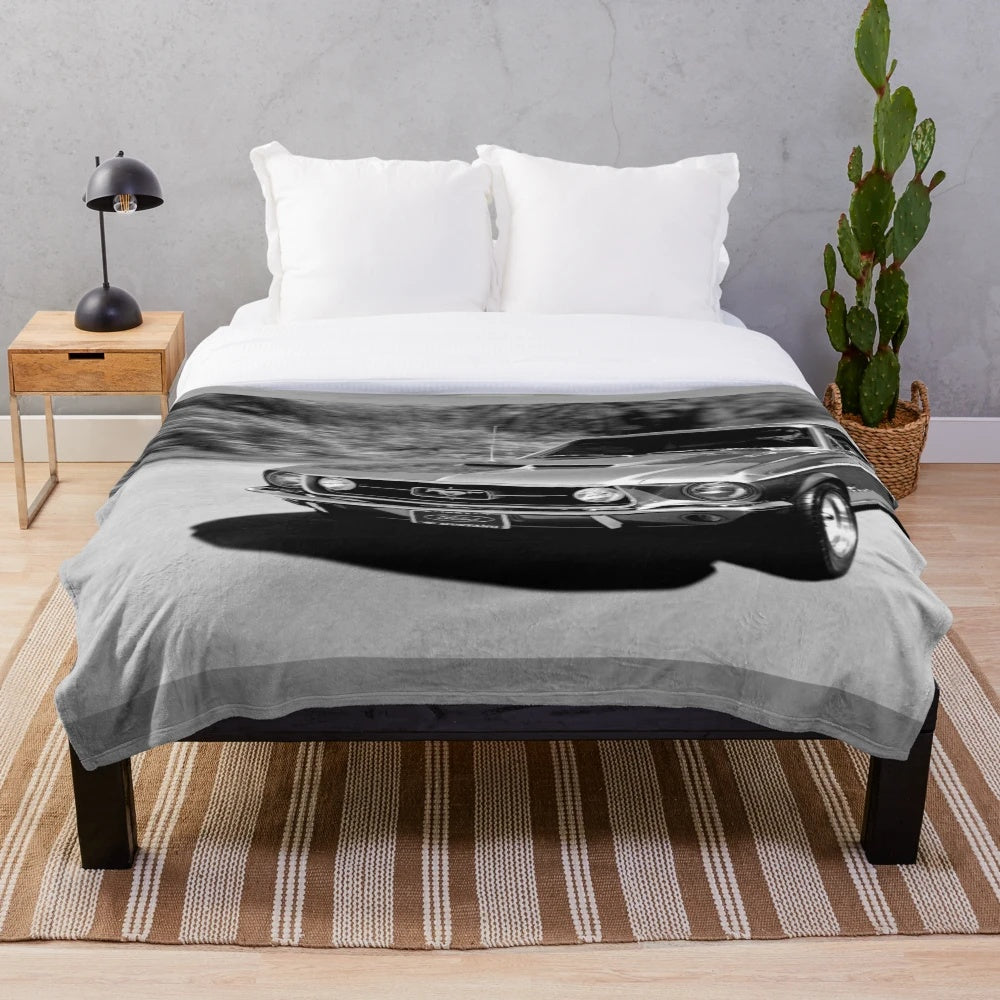 1967 Ford Mustang black and white plush blanket