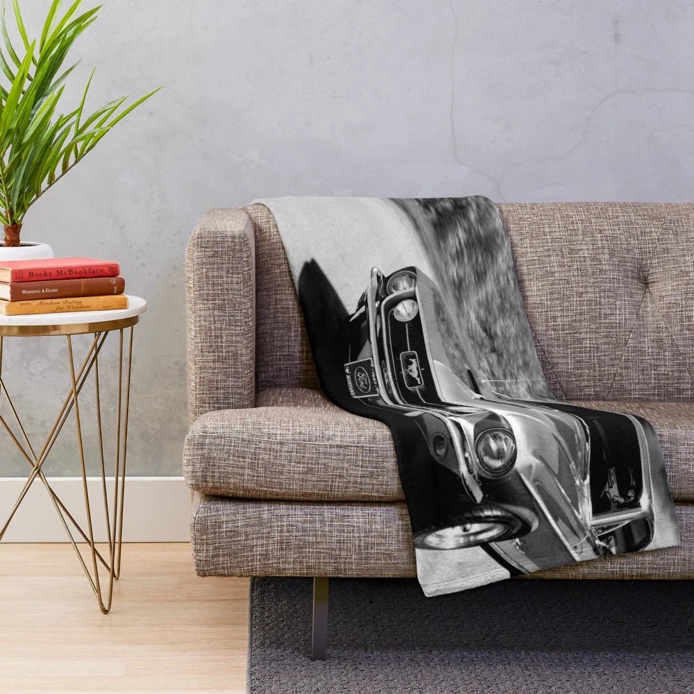 1967 Ford Mustang black and white plush blanket