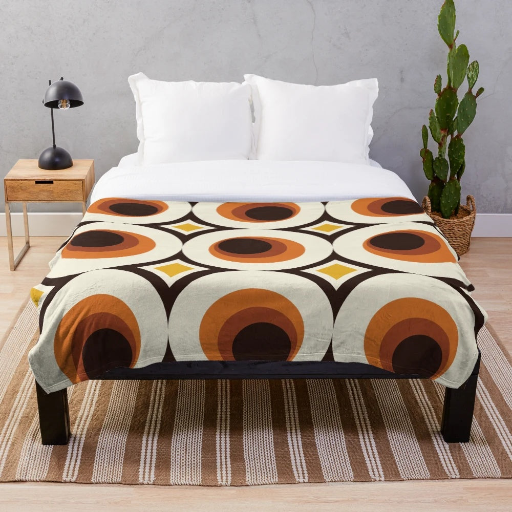 Vintage 1970s mid-century modern geometric pattern plush blanket