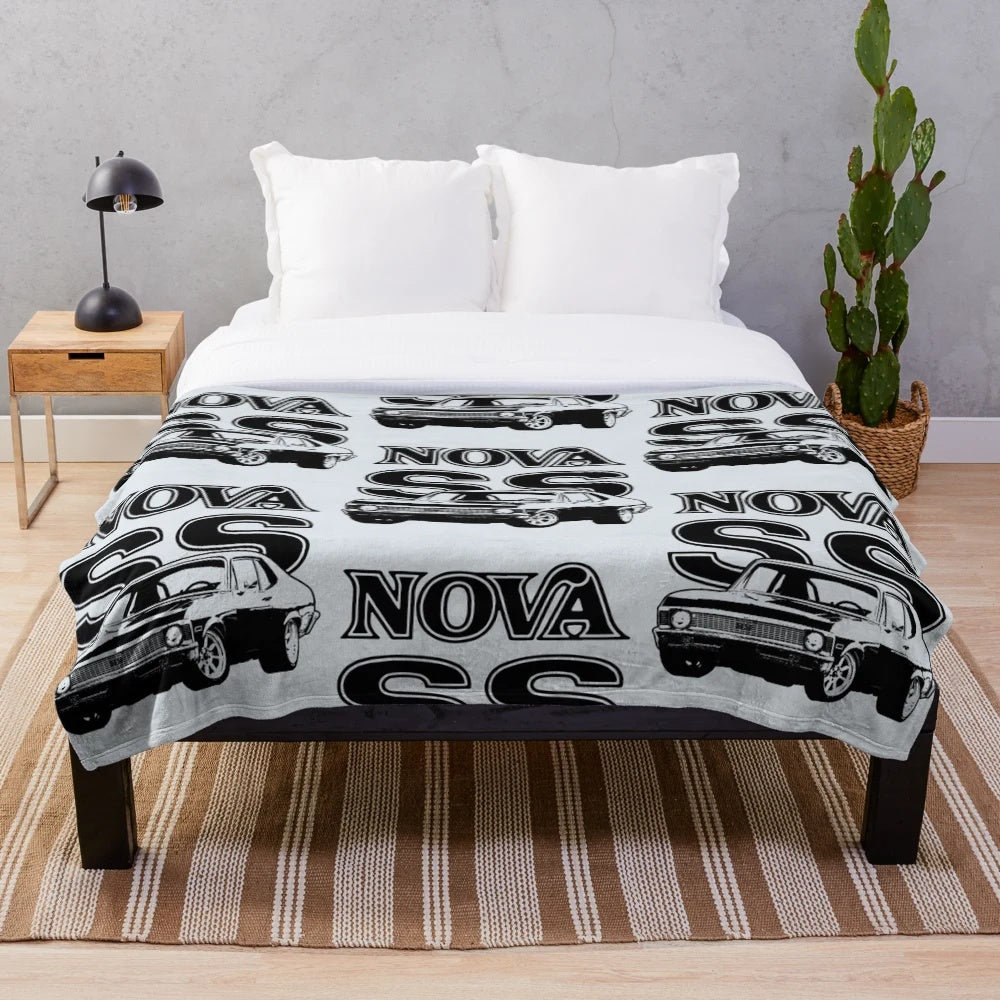 Cozy plush blanket featuring a 1971 Chevy Nova SS muscle car
