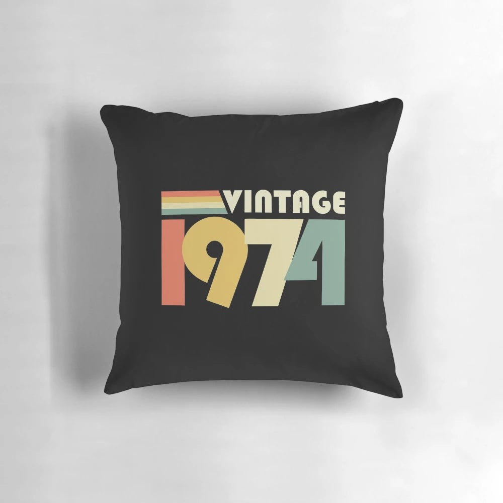 Vintage 1974 50th birthday gift pillow with distressed and aged design