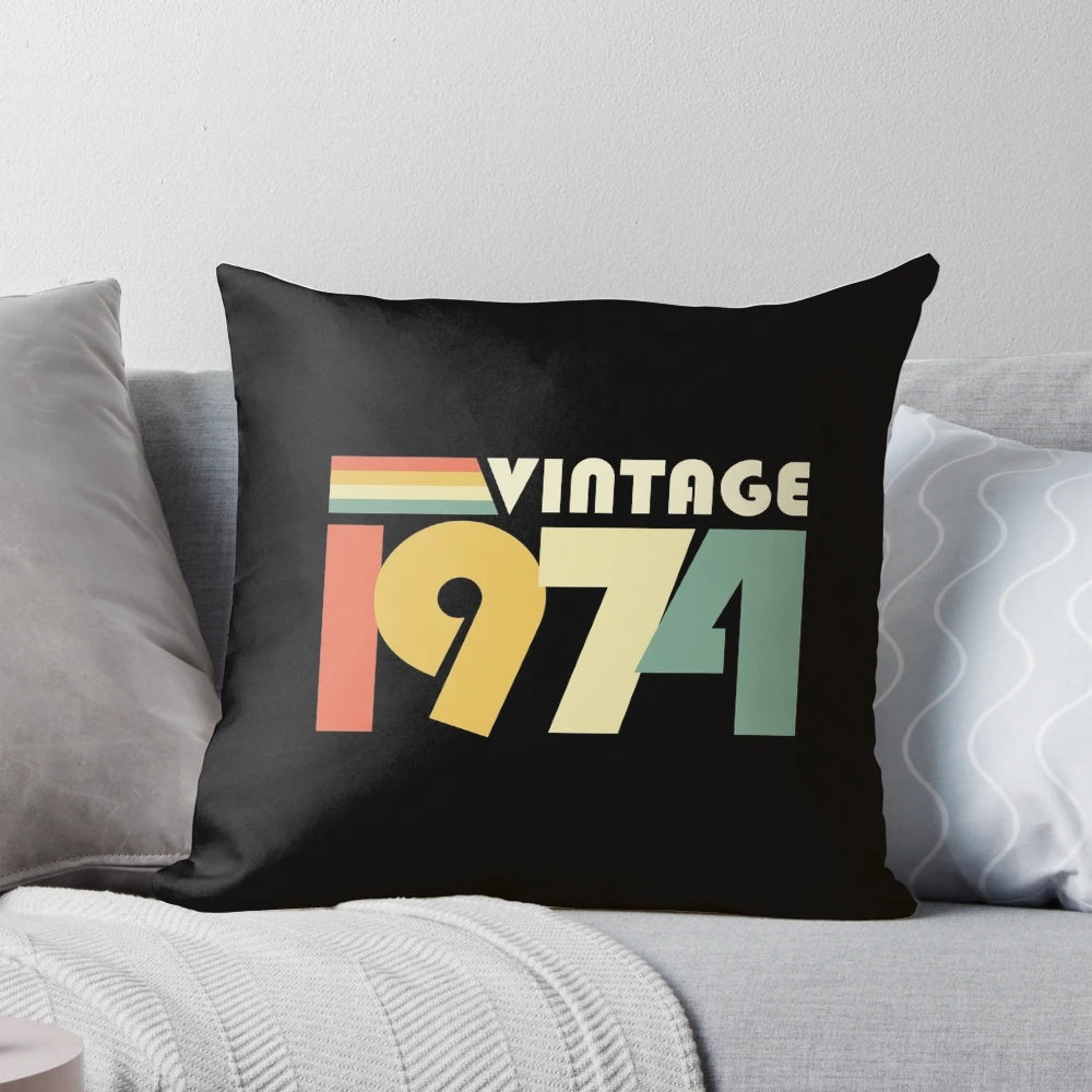 Vintage 1974 50th birthday gift pillow with distressed and aged design