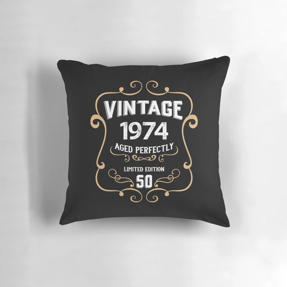 Vintage 1974 50th birthday gift pillow with retro 70s design