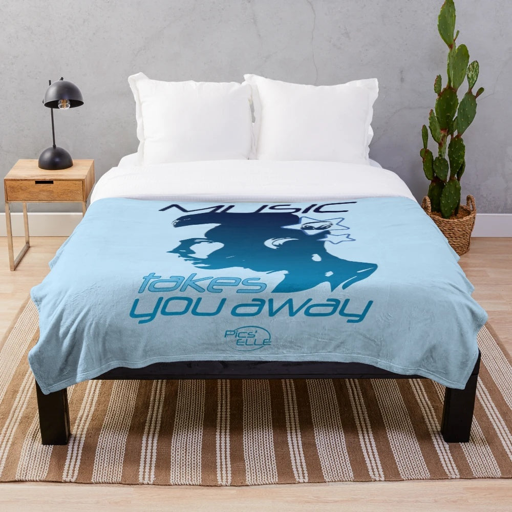 Plush blanket with 2000s inspired DJ silhouette design and Y2K aesthetic