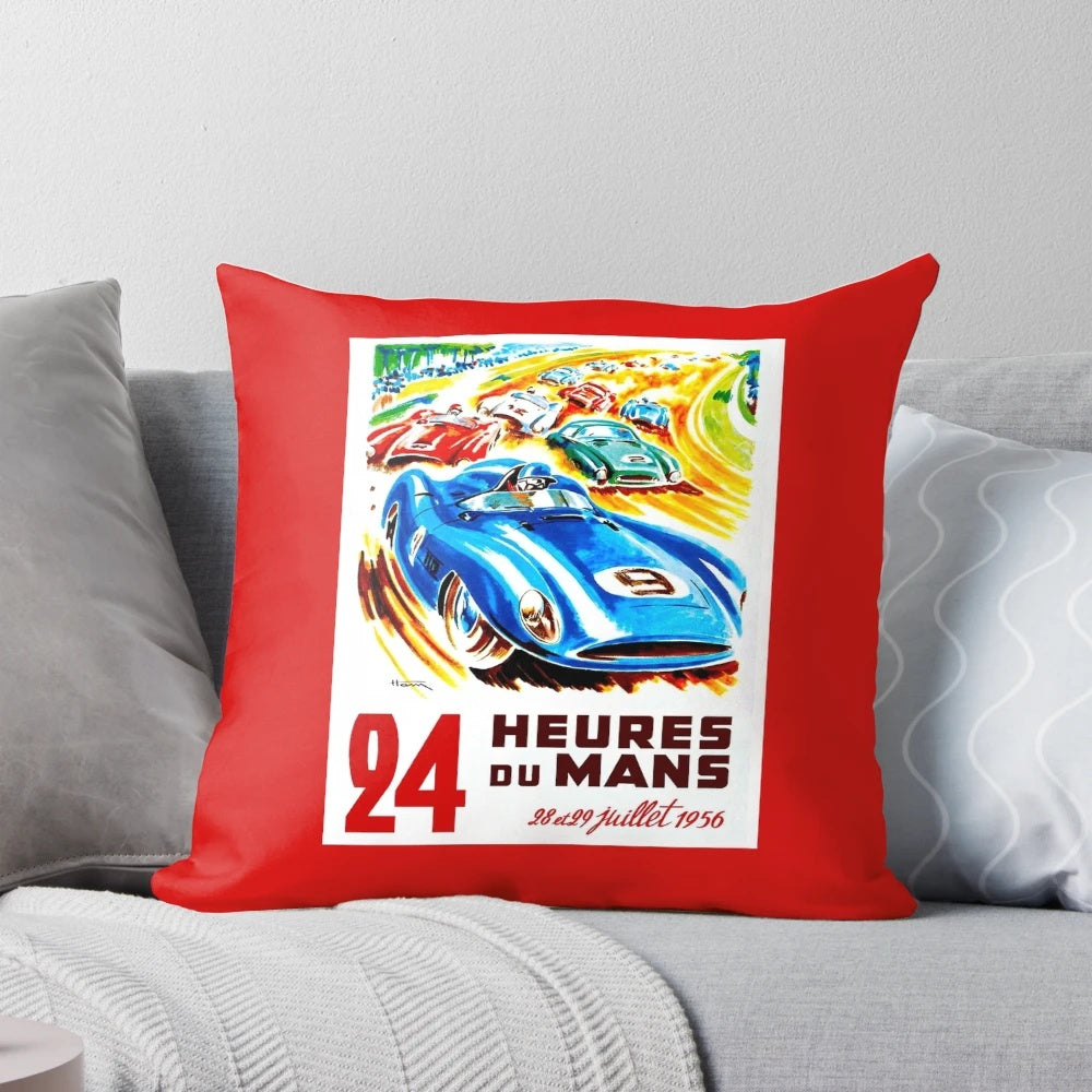 Vintage 24 Hour Le Mans Auto Racing Print Pillow with abstract car art