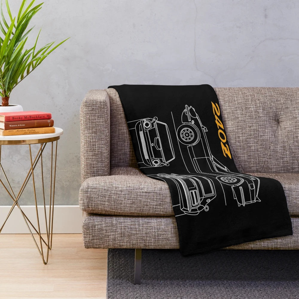 Vintage Datsun 240z Blueprint Inspired Plush Blanket