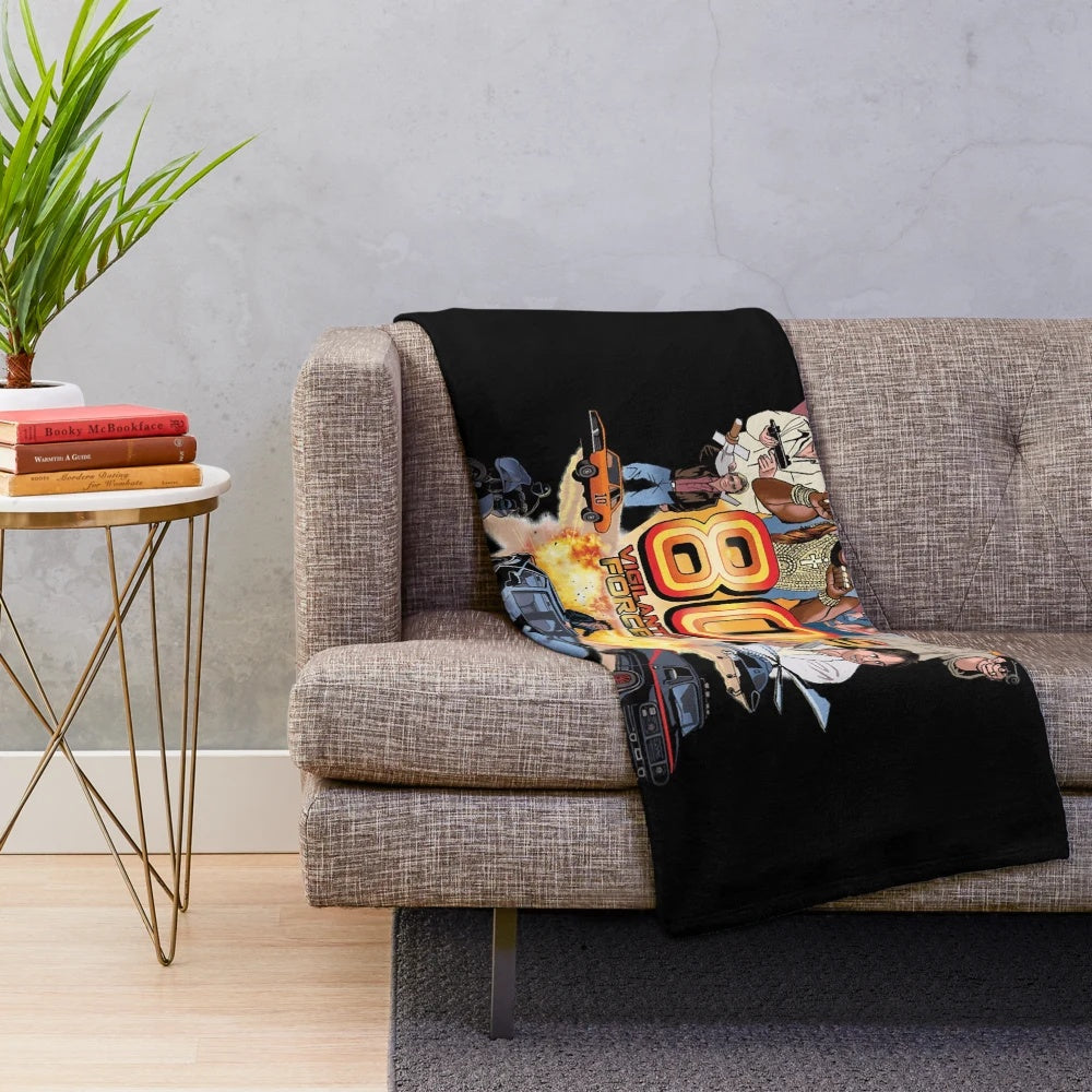 80s plush blanket featuring classic 1980s TV show and movie characters