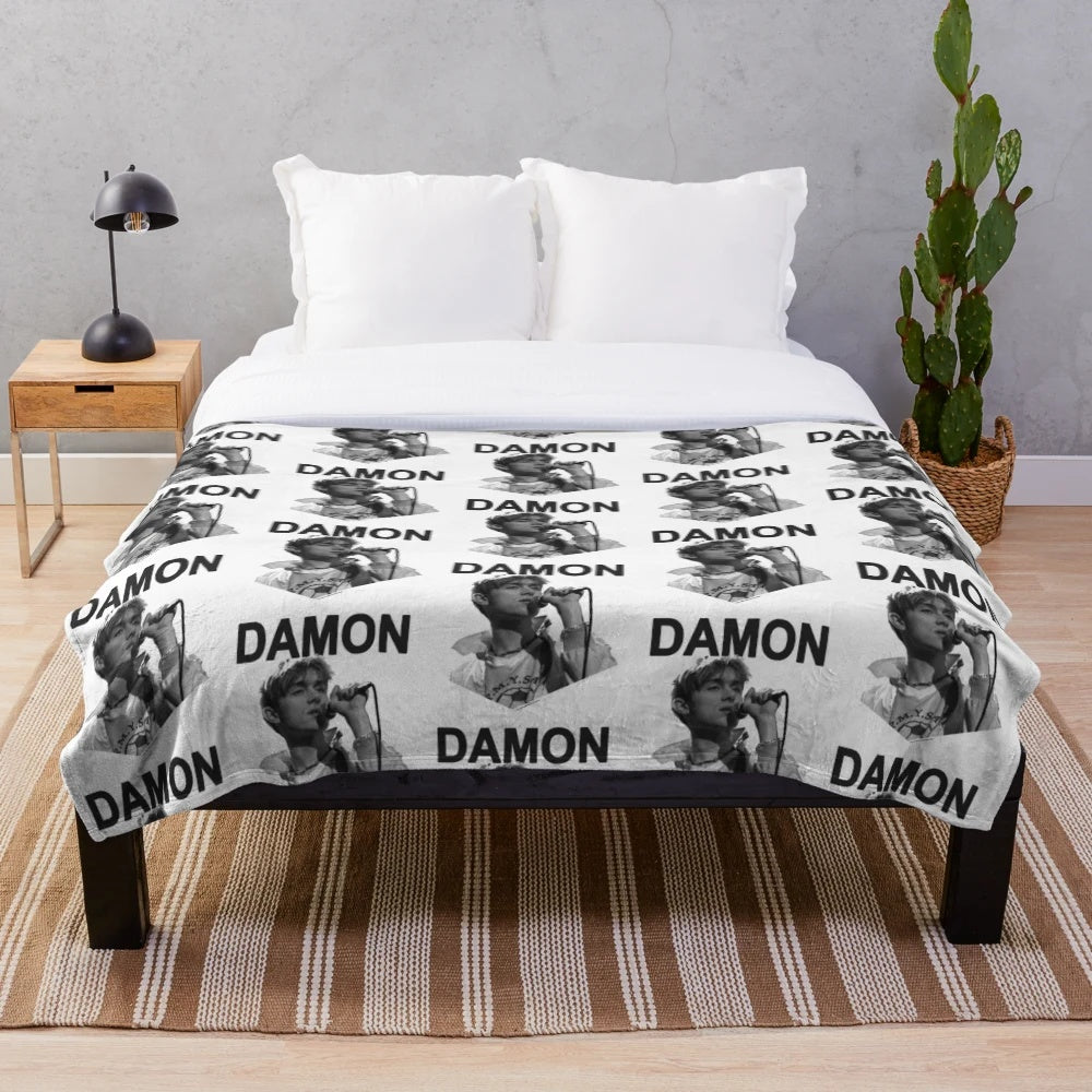 Vintage 90s Plush Blanket with Blur-inspired Retro Design