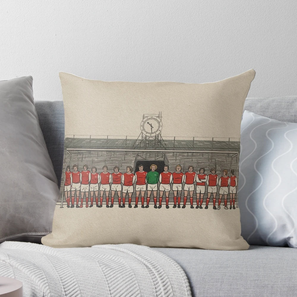 Vintage-style AFC History Paper Pillow with no border, featuring the Arsenal FC crest and colors