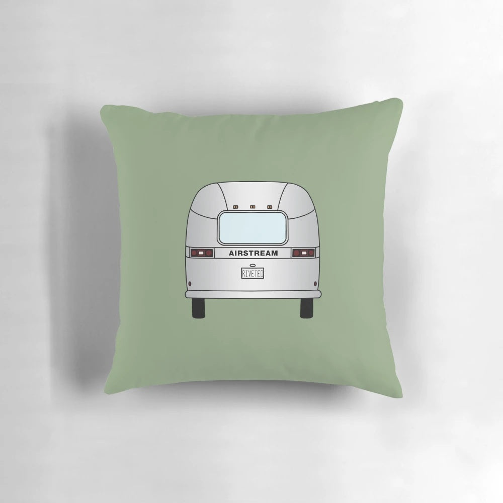 Vintage Airstream travel trailer pillow with riveted exterior design