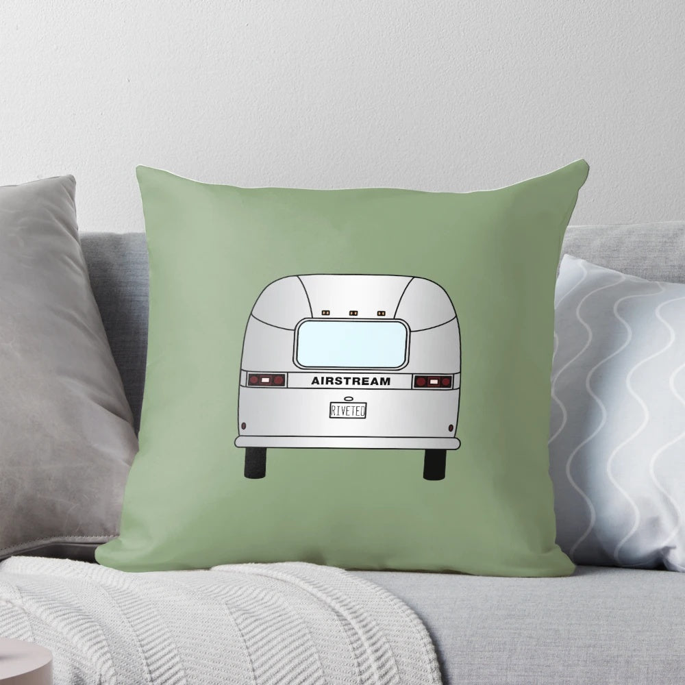 Vintage Airstream travel trailer pillow with riveted exterior design
