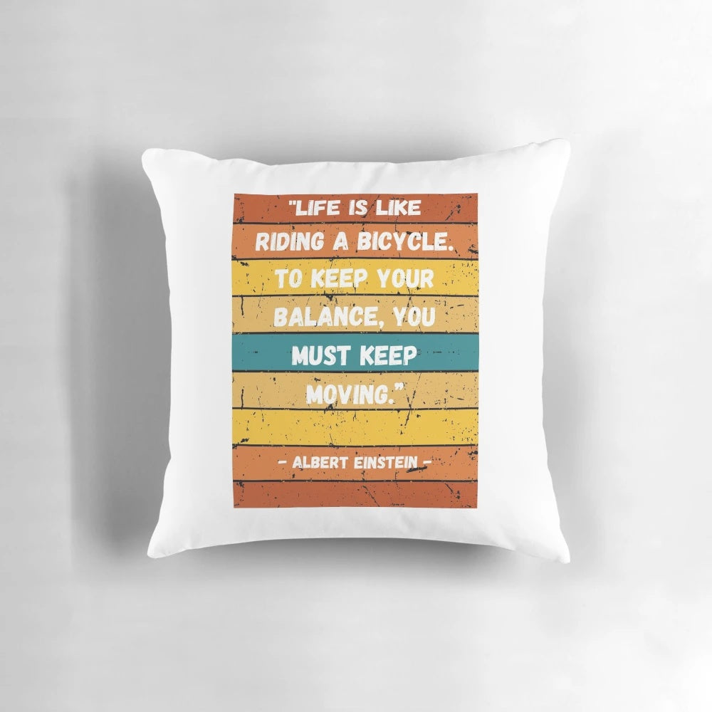 Vintage-style throw pillow featuring a portrait of Albert Einstein and one of his famous quotes.