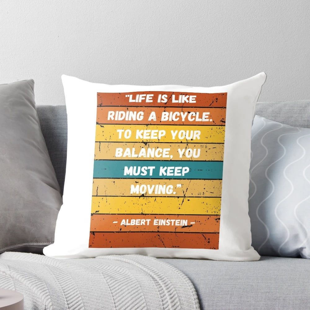 Vintage-style throw pillow featuring a portrait of Albert Einstein and one of his famous quotes.