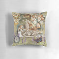 Vintage Alice in Wonderland themed tea party pillow featuring the Mad Hatter, a nod to the classic Lewis Carroll tale.