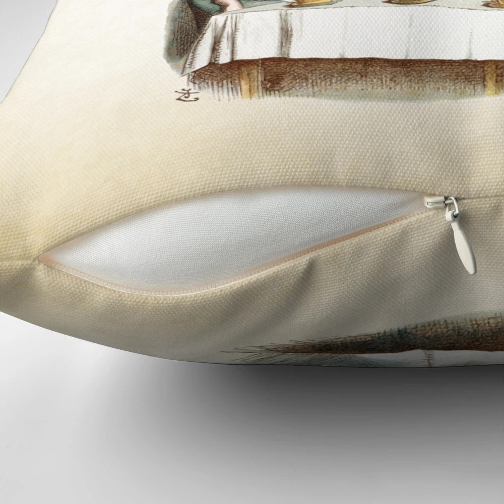 Alice in Wonderland-themed throw pillow with a vintage-inspired quote about being "entirely bonkers
