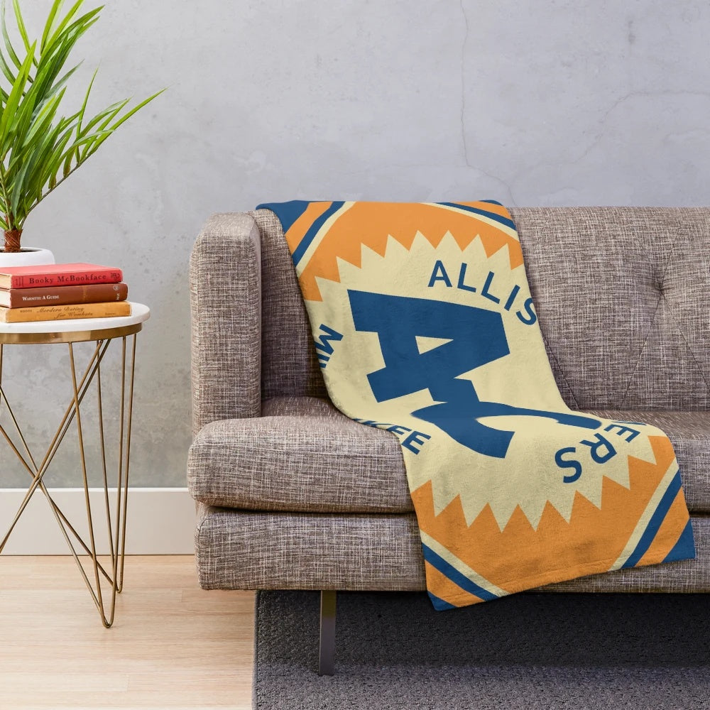 Allis Chalmers retro logo plush blanket with vintage tractor design