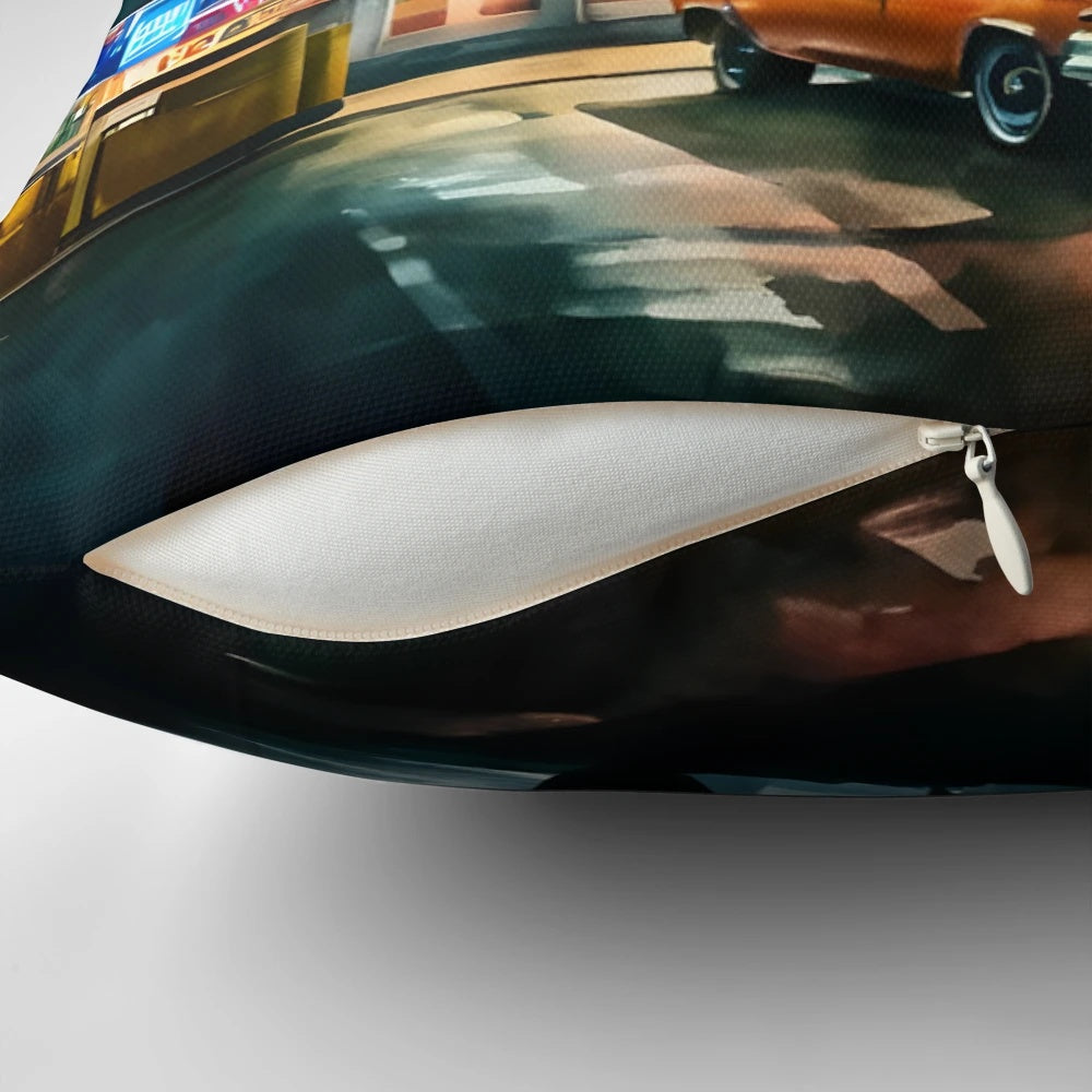 Vintage-inspired American diner-style decorative throw pillow with a retro, old-fashioned design.