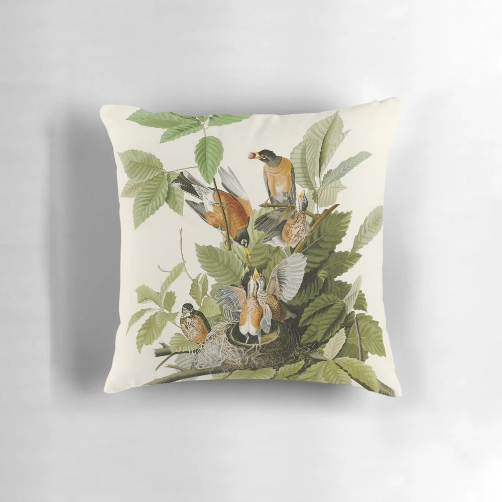 Vintage American Robin Pillow featuring artwork from John James Audubon's Birds of America