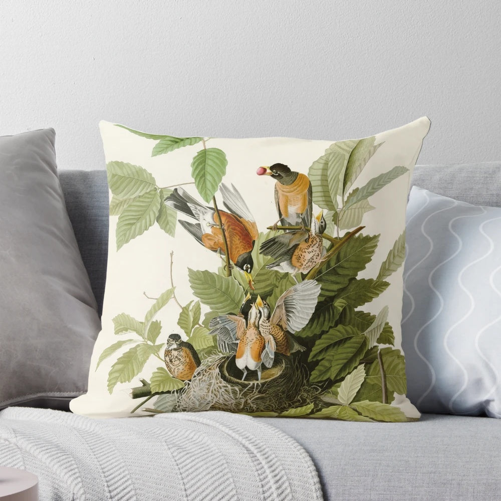 Vintage American Robin Pillow featuring artwork from John James Audubon's Birds of America
