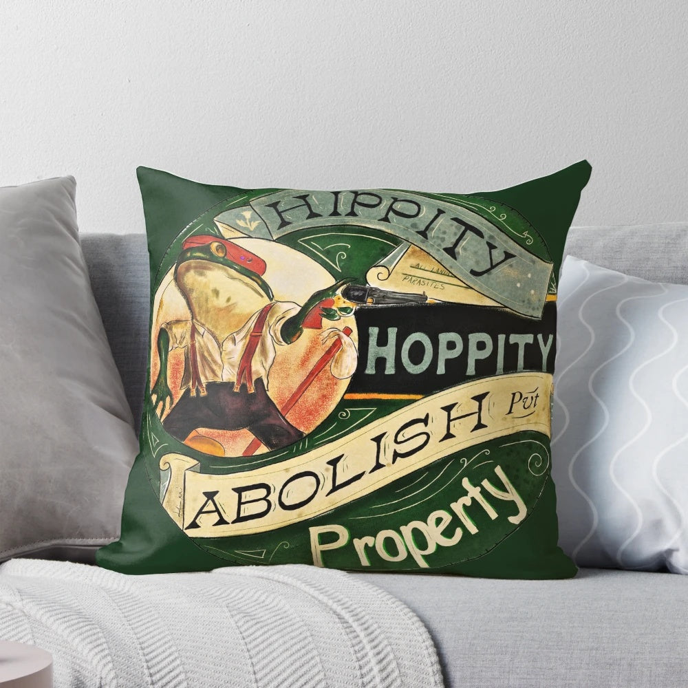Vintage-style anarchist frog decorative pillow for leftist home decor