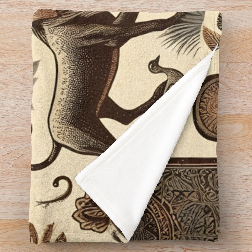 Vintage animals nature collage design on a plush blanket