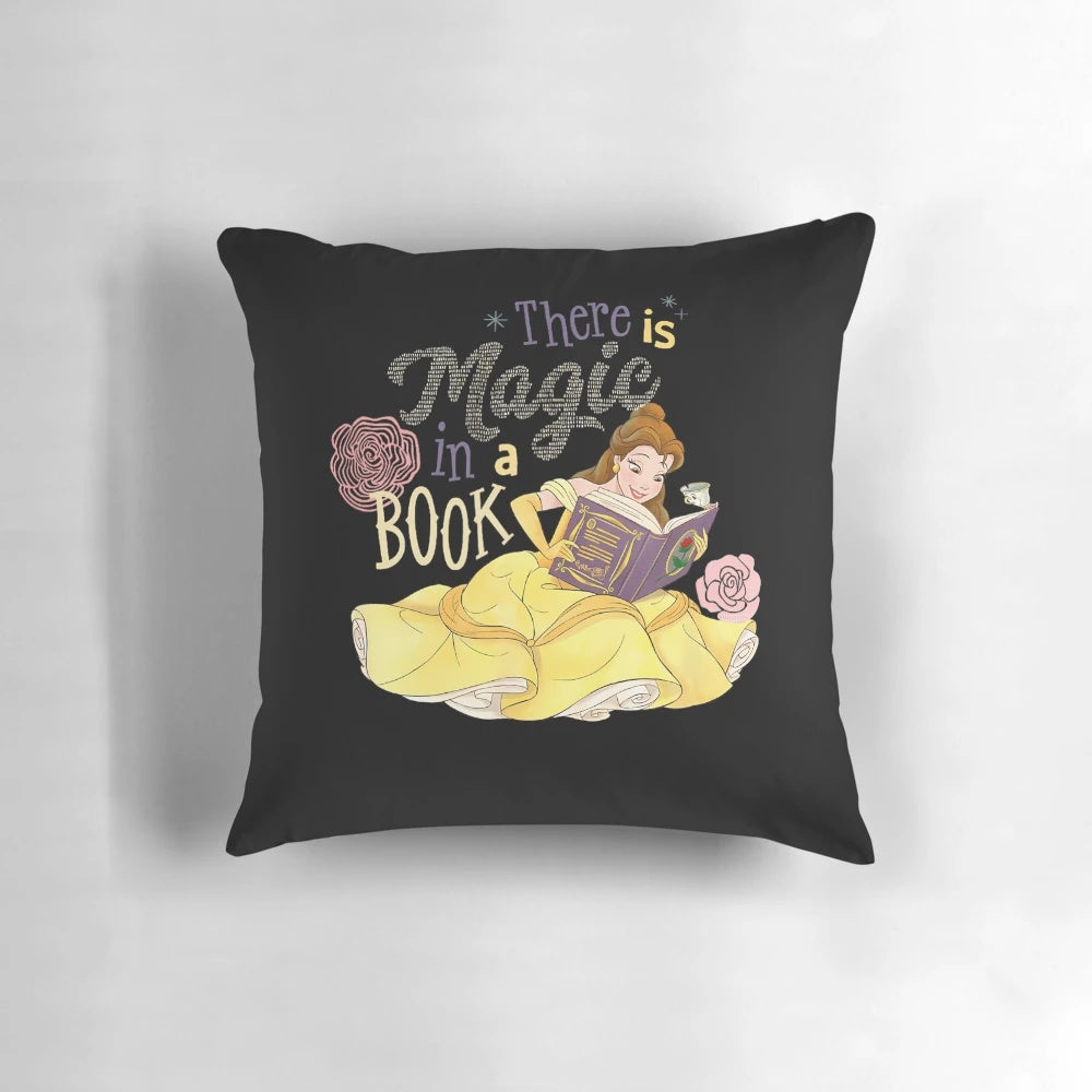 Vintage animated musical romantic fantasy film classic cartoon pillow featuring characters from the beauty and the beast movie.