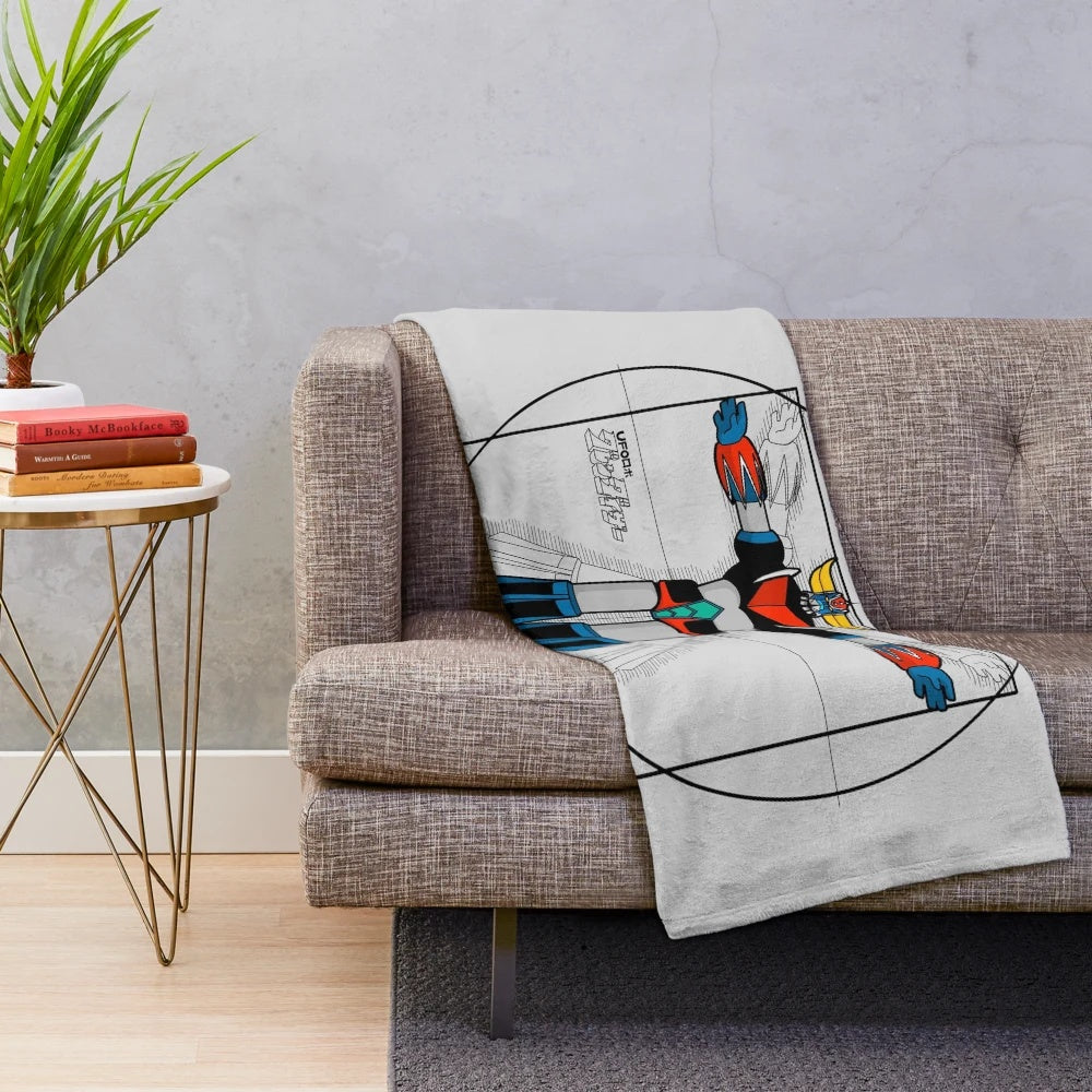 Vintage anime Grendizer inspired plush blanket with vector art design