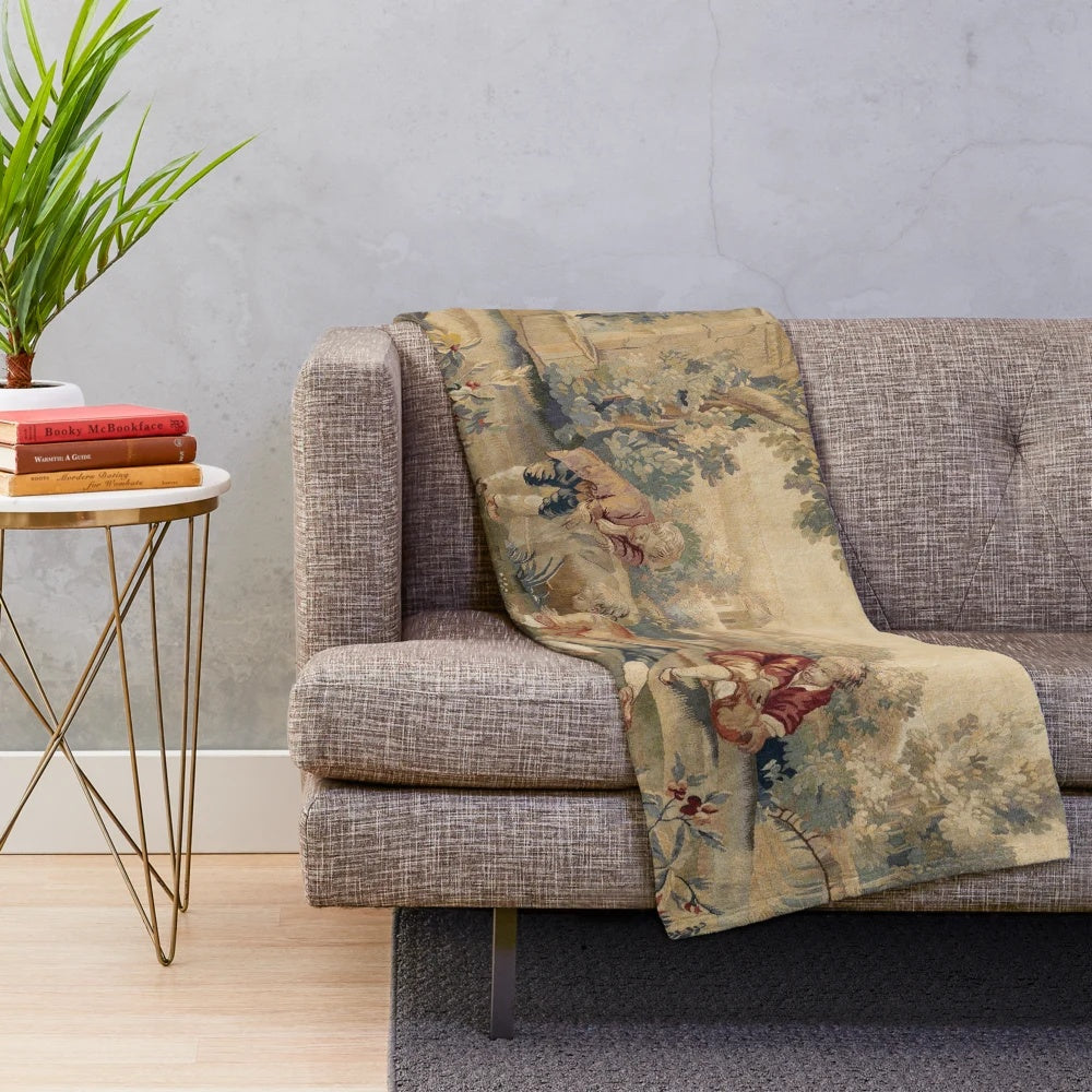 Antique French Tapestry Inspired Plush Blanket