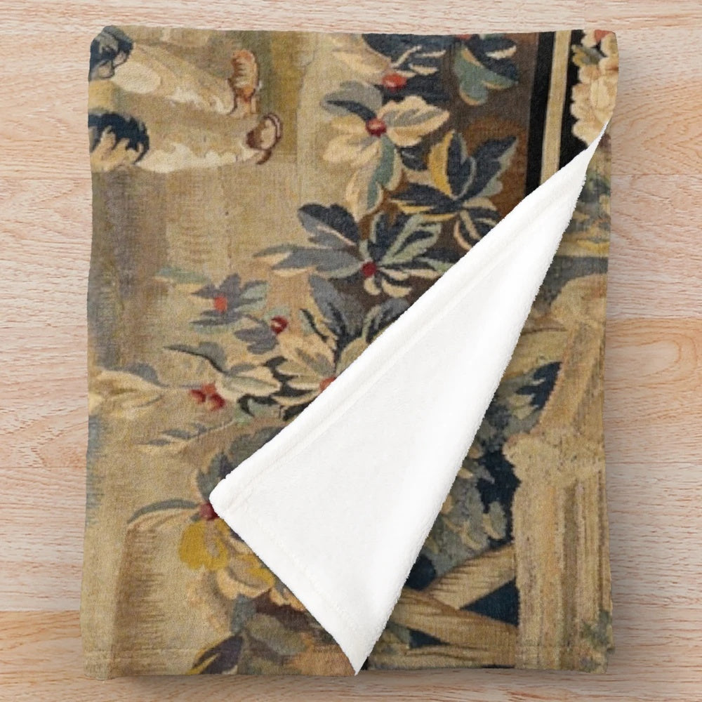 Antique French Tapestry Inspired Plush Blanket