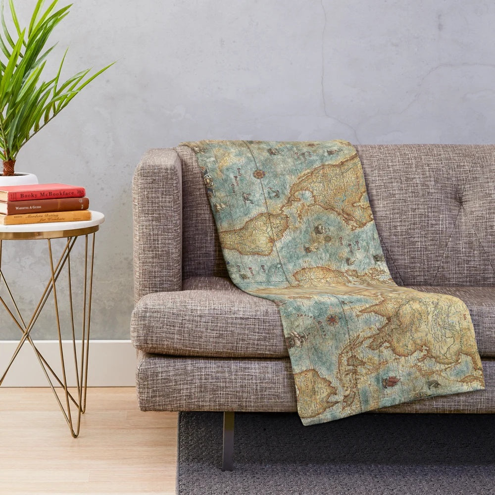 Vintage Antique Map Plush Blanket - Old World Atlas Decor