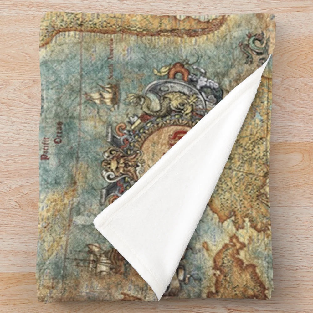 Vintage Antique Map Plush Blanket - Old World Atlas Decor