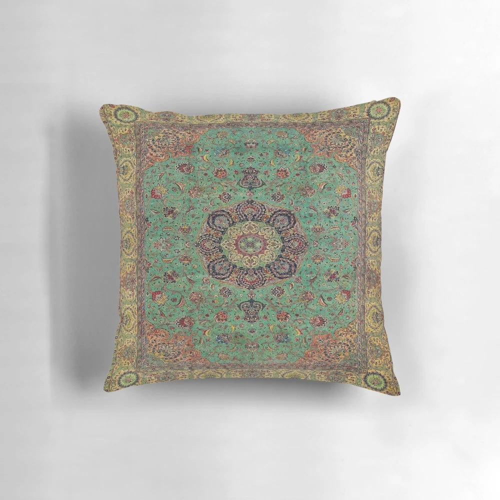 Vintage Antique Persian Carpet Pillow with Boho Medallion Pattern