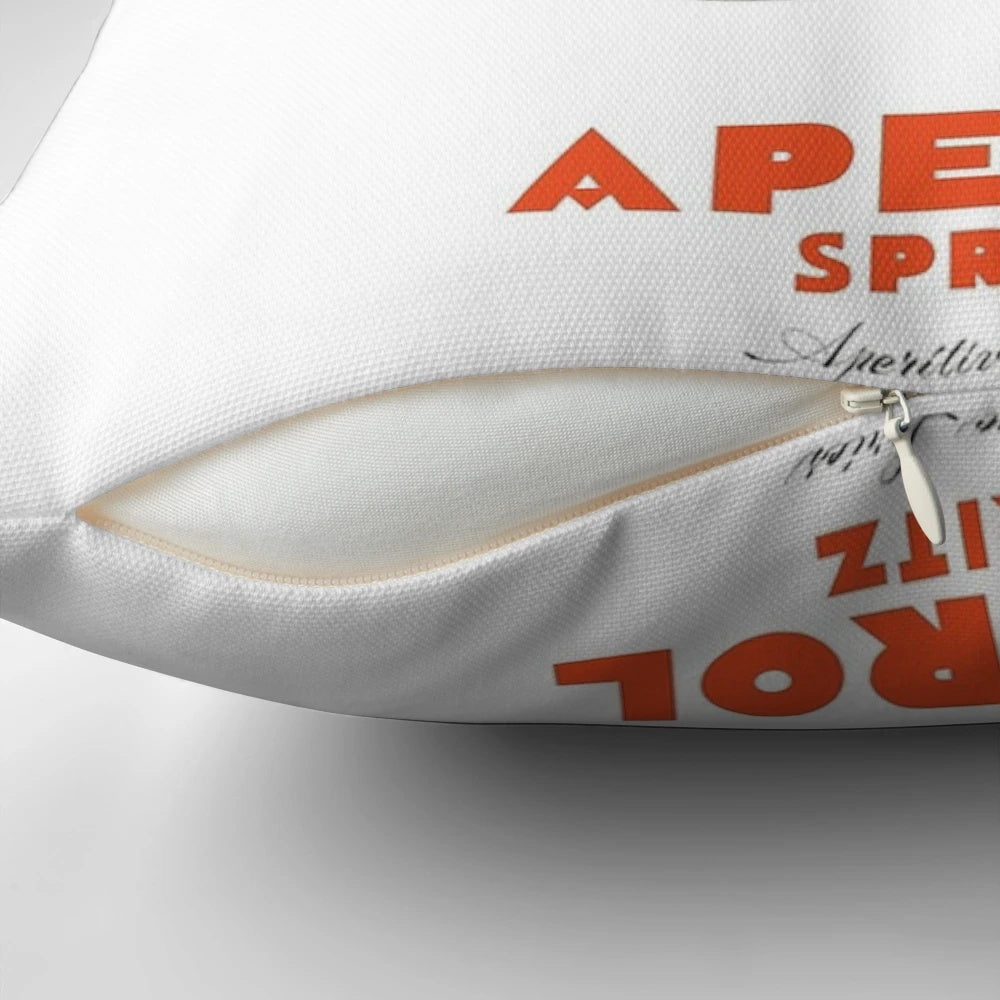 Vintage-inspired Aperol Spritz cocktail poster printed on a soft, plush pillow