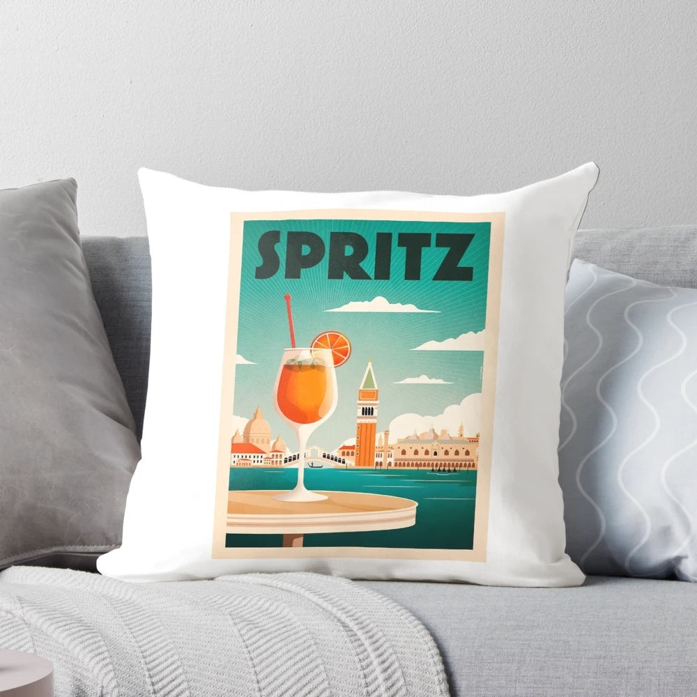 Vintage Aperol Spritz Venice themed decorative throw pillow
