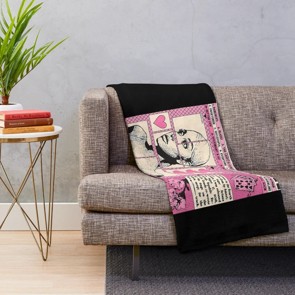 Vintage-style plush blanket featuring Ariana Grande-inspired pop and R&B music design