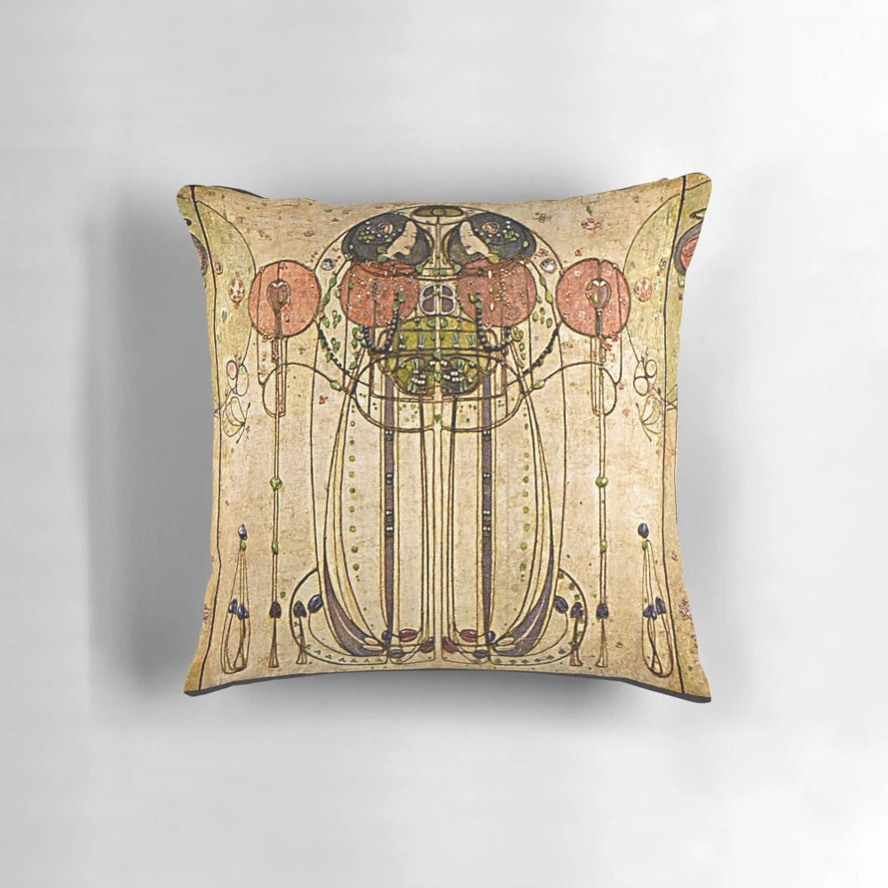 Vintage Art Nouveau style pillow with Charles Rennie Mackintosh inspired wassail design