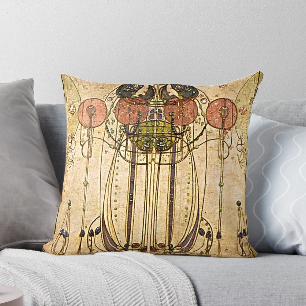 Vintage Art Nouveau style pillow with Charles Rennie Mackintosh inspired wassail design