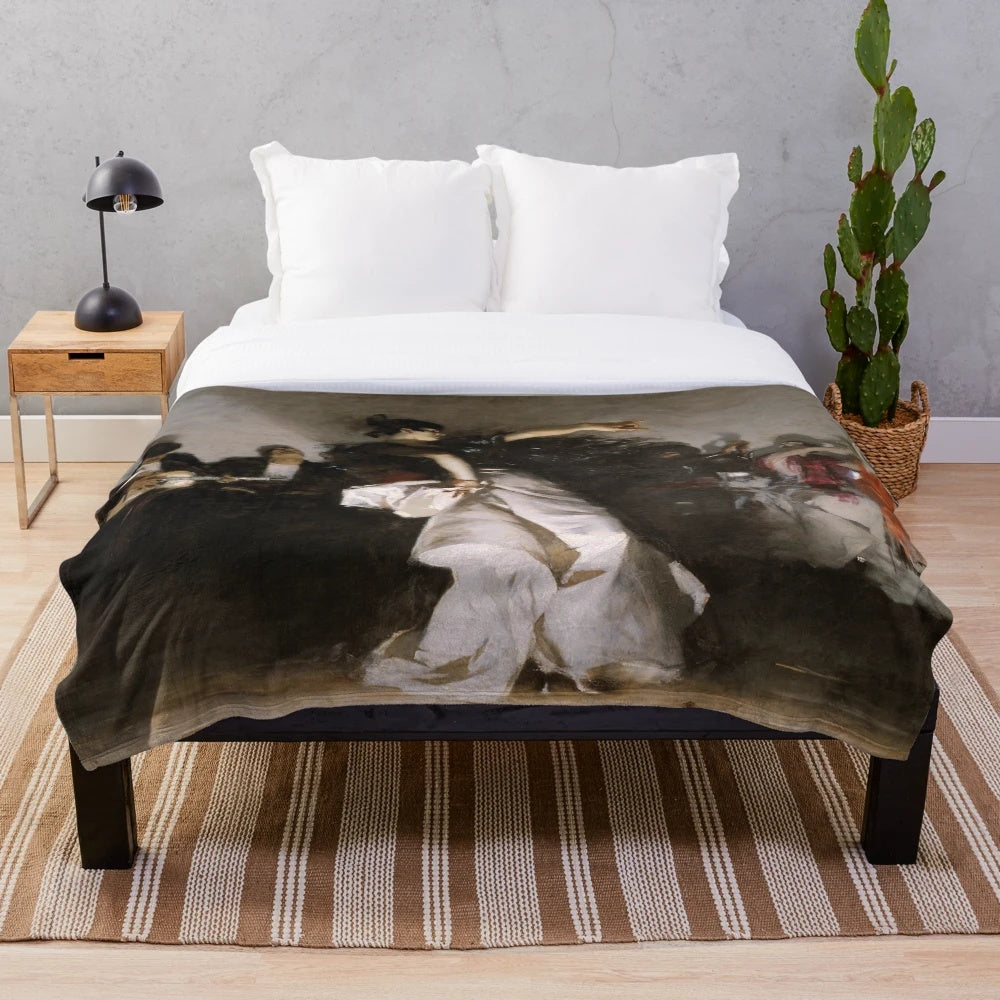 Vintage art plush blanket featuring "El Jaleo" painting by John Singer Sargent
